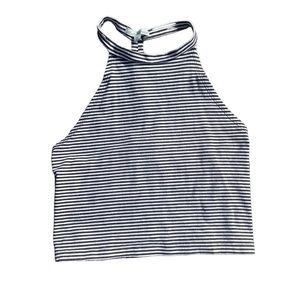 Black and White Striped Crop Top with Ribbed Back